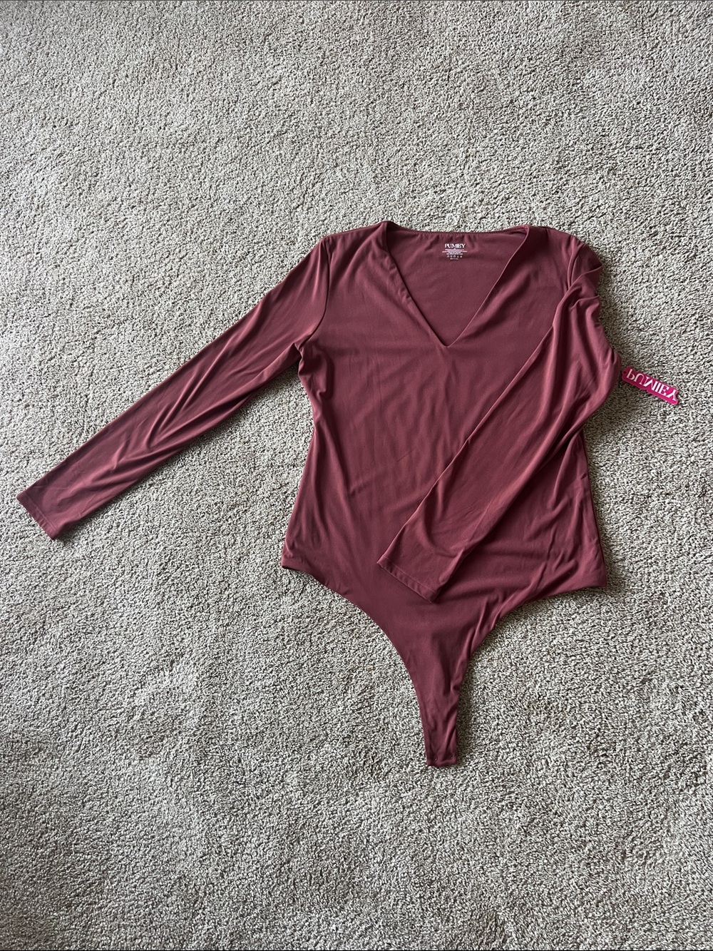 Pumiey Long Sleeve V-Neck Bodysuit in Mauve XL